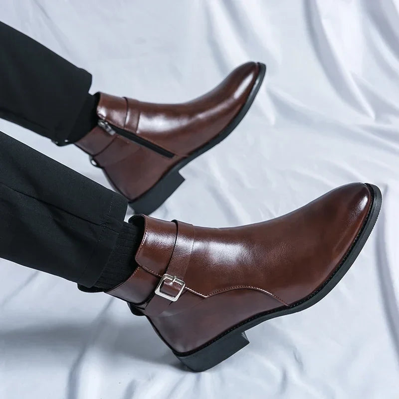 Harrison Buckled Side-Zip Leather Chelsea Boots