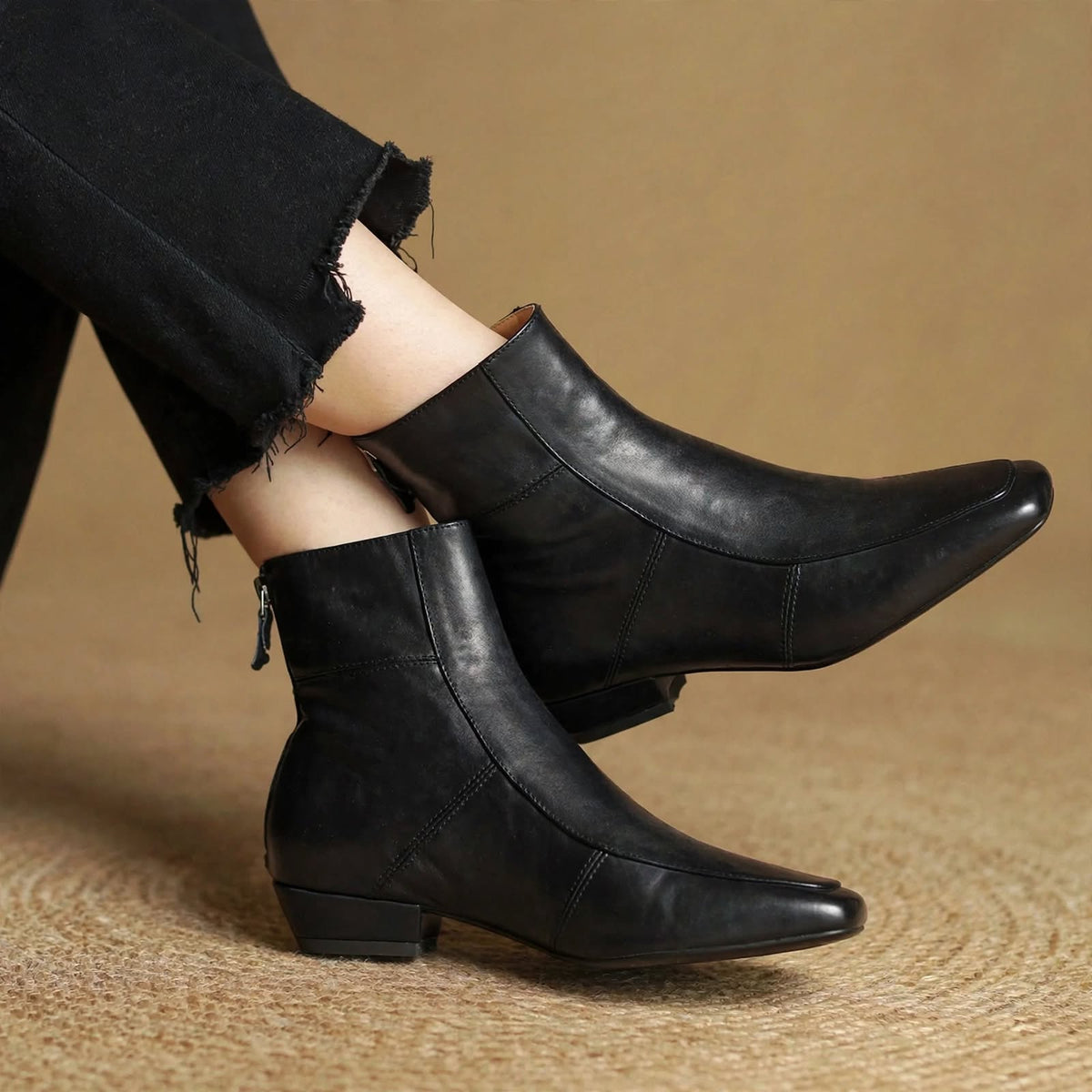 Everly Women’s Leather Square Toe Ankle Boots