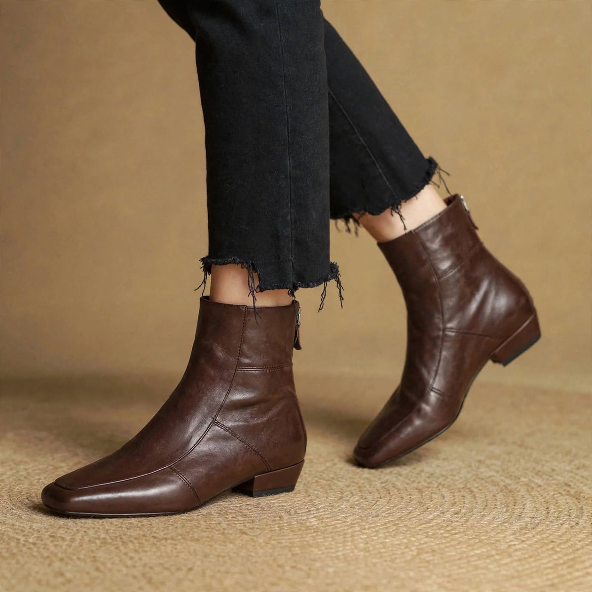 Everly Women’s Leather Square Toe Ankle Boots