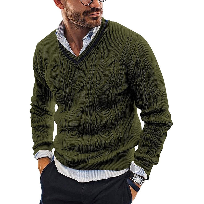 Weston Men’s Cable Knit V Neck Sweater