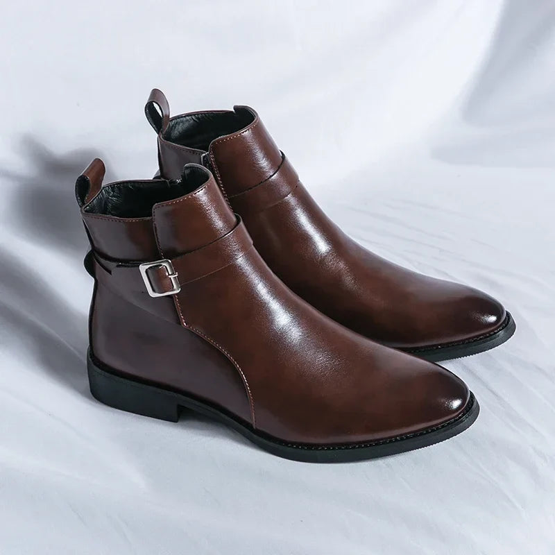 Harrison Buckled Side-Zip Leather Chelsea Boots