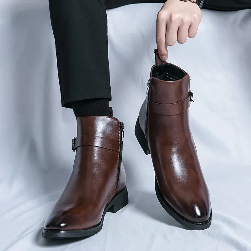 Harrison Buckled Side-Zip Leather Chelsea Boots