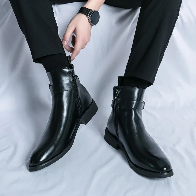 Harrison Buckled Side-Zip Leather Chelsea Boots