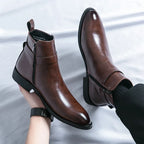 Harrison Buckled Side-Zip Leather Chelsea Boots