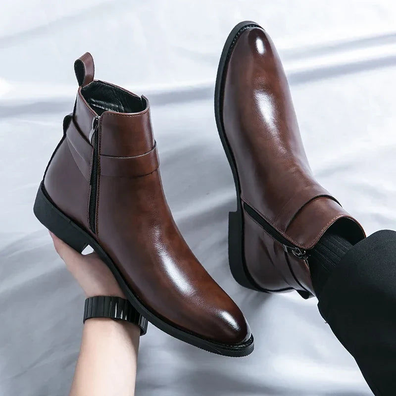 Harrison Buckled Side-Zip Leather Chelsea Boots