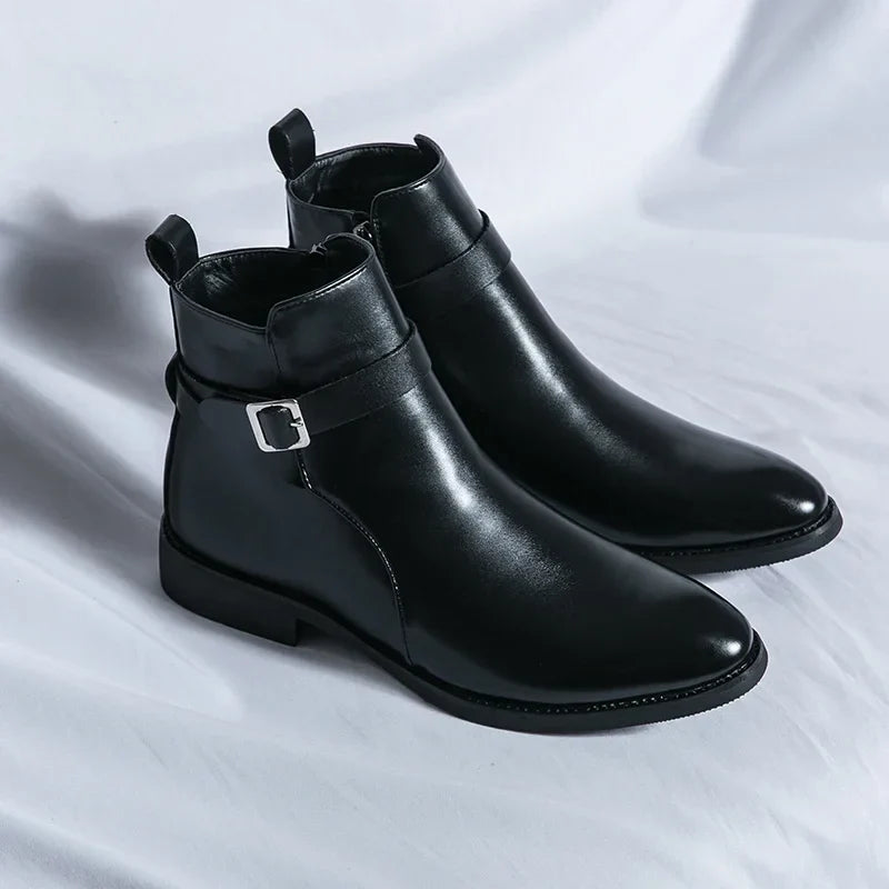 Harrison Buckled Side-Zip Leather Chelsea Boots
