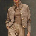 Rosalyn Elegant Textured Stand Collar Cropped Jacket