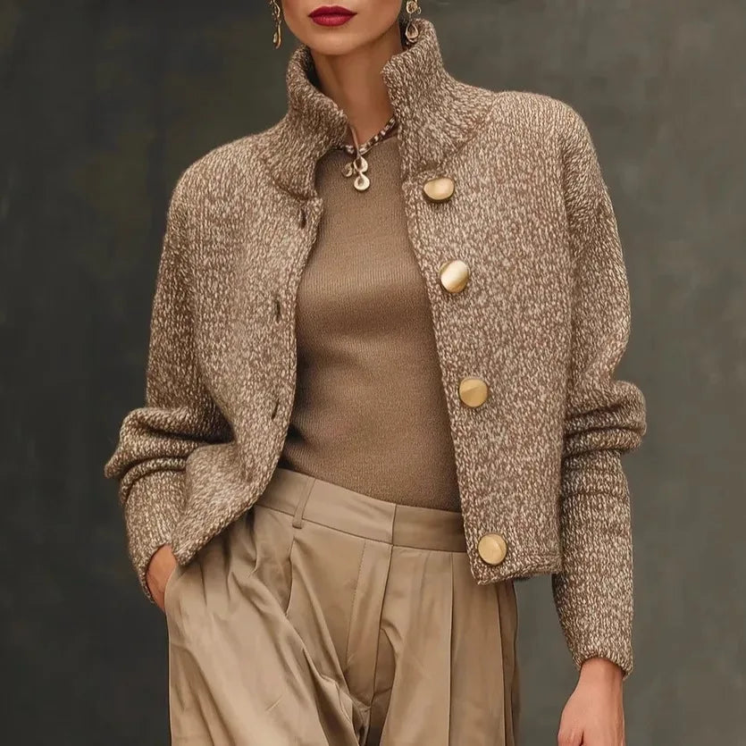 Rosalyn Elegant Textured Stand Collar Cropped Jacket