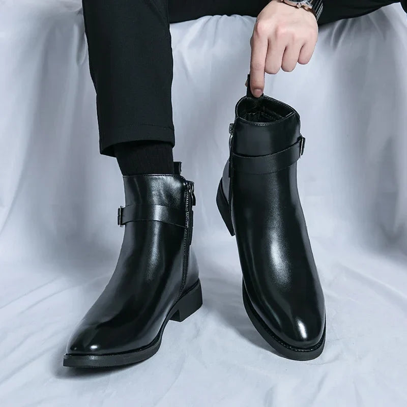 Harrison Buckled Side-Zip Leather Chelsea Boots