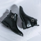Harrison Buckled Side-Zip Leather Chelsea Boots