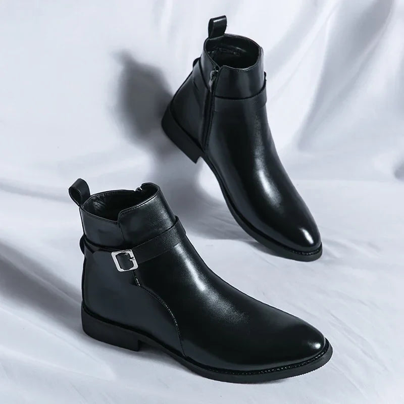 Harrison Buckled Side-Zip Leather Chelsea Boots