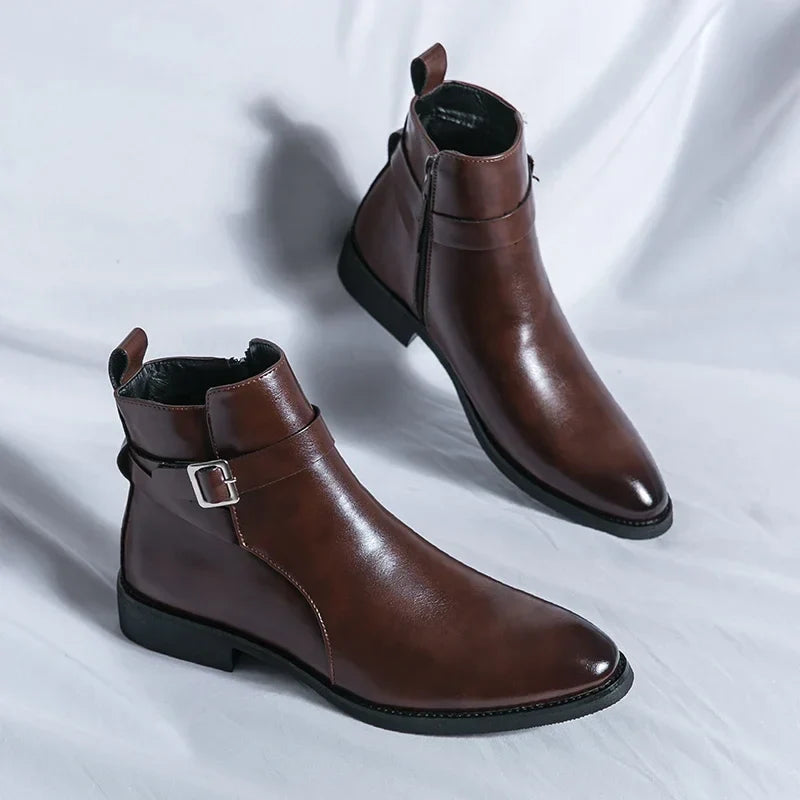 Harrison Buckled Side-Zip Leather Chelsea Boots