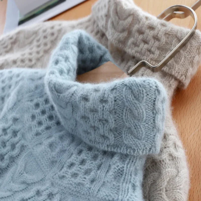 Lenora Oversized Textured Cable Knit Turtleneck Sweater