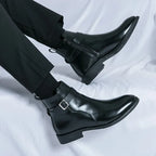 Harrison Buckled Side-Zip Leather Chelsea Boots