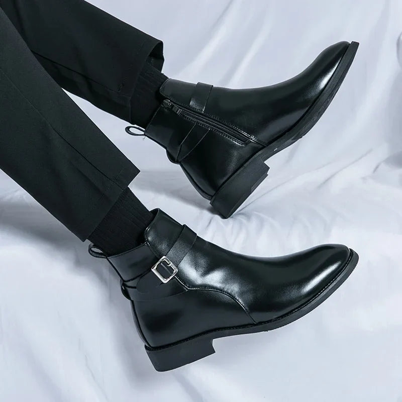 Harrison Buckled Side-Zip Leather Chelsea Boots