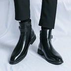 Harrison Buckled Side-Zip Leather Chelsea Boots