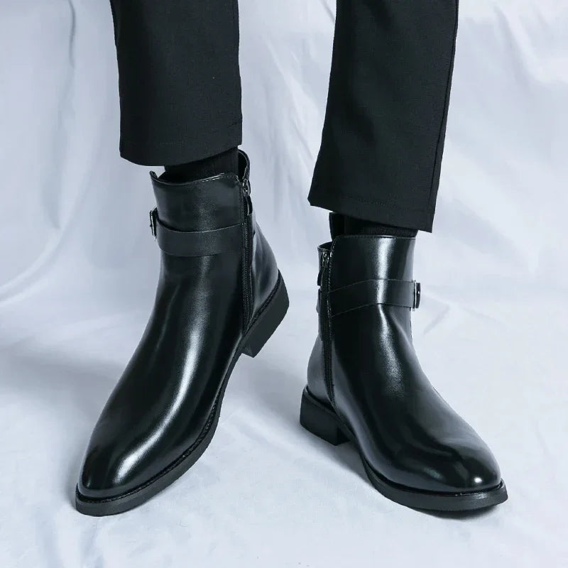 Harrison Buckled Side-Zip Leather Chelsea Boots