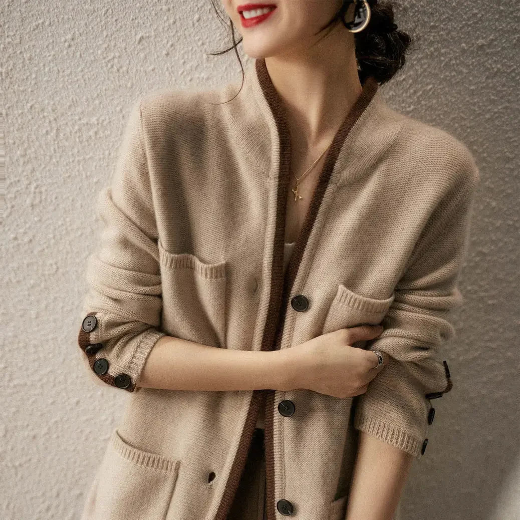 Marlowe Elegant Wool Contrast Trim Cardigan