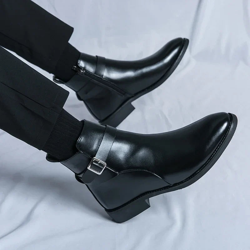 Harrison Buckled Side-Zip Leather Chelsea Boots