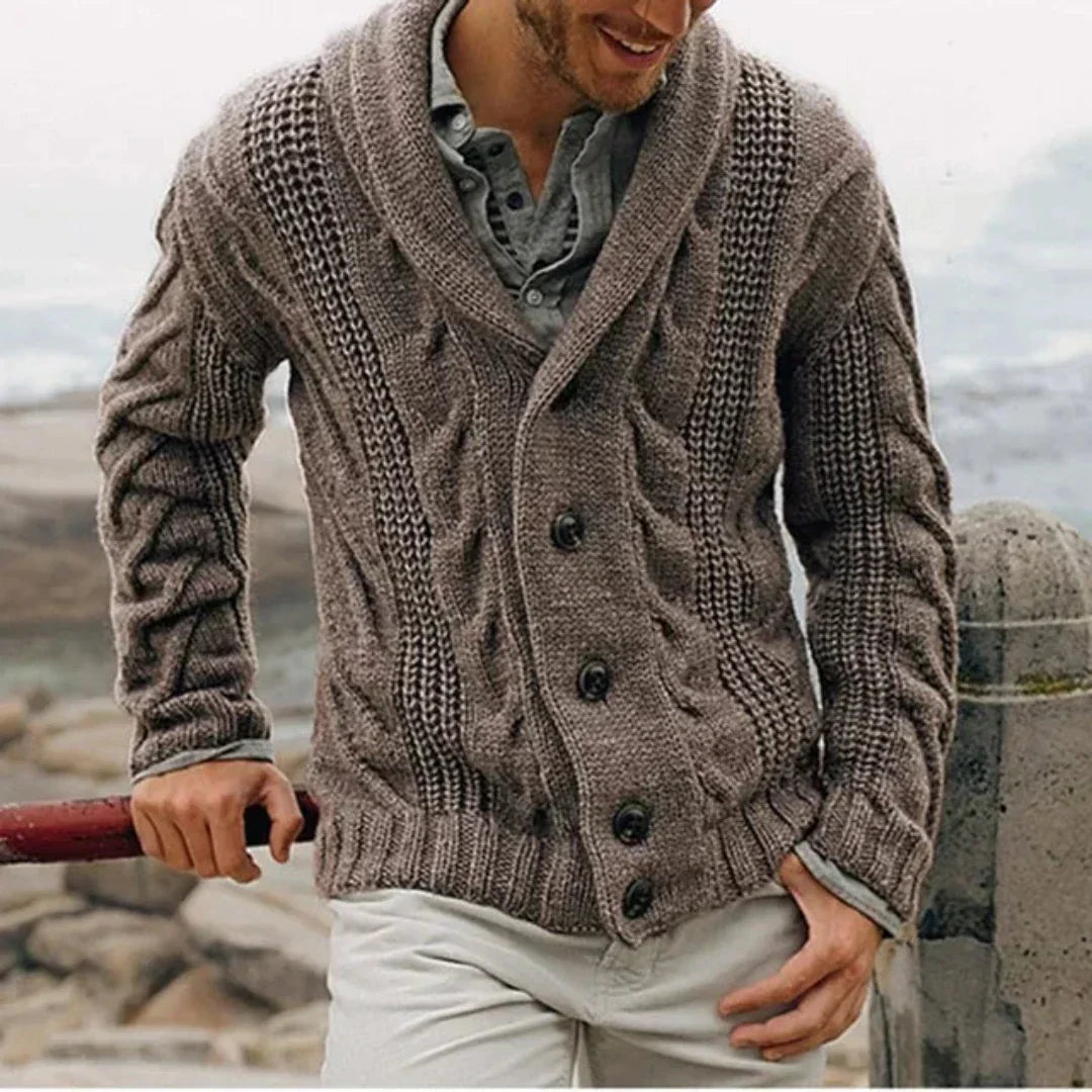 Huntley Heavyweight Cable Button Shawl Collar Cardigan