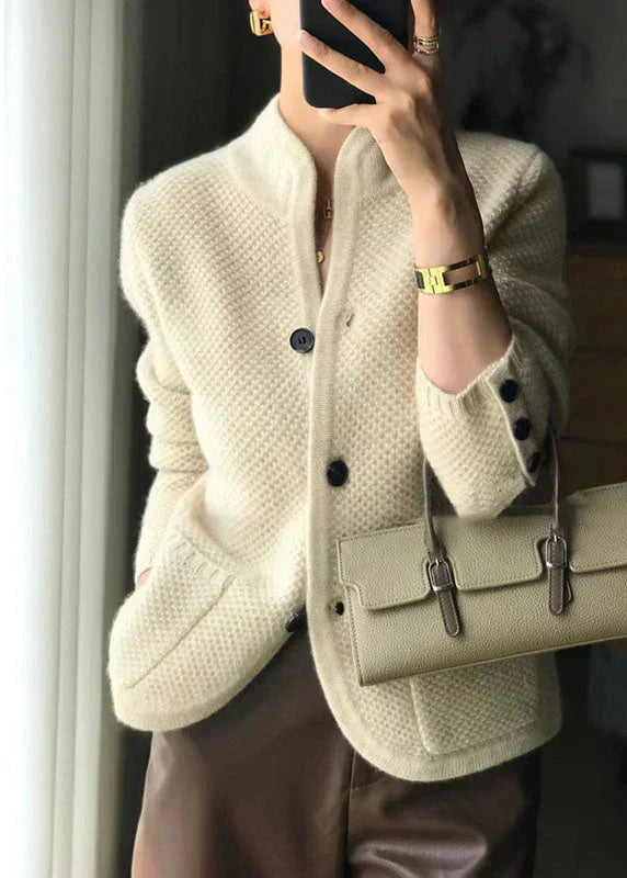 Rosalie Elegant Textured Stand Collar Button Cardigan