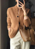 Rosalie Elegant Textured Stand Collar Button Cardigan