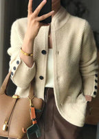 Rosalie Elegant Textured Stand Collar Button Cardigan