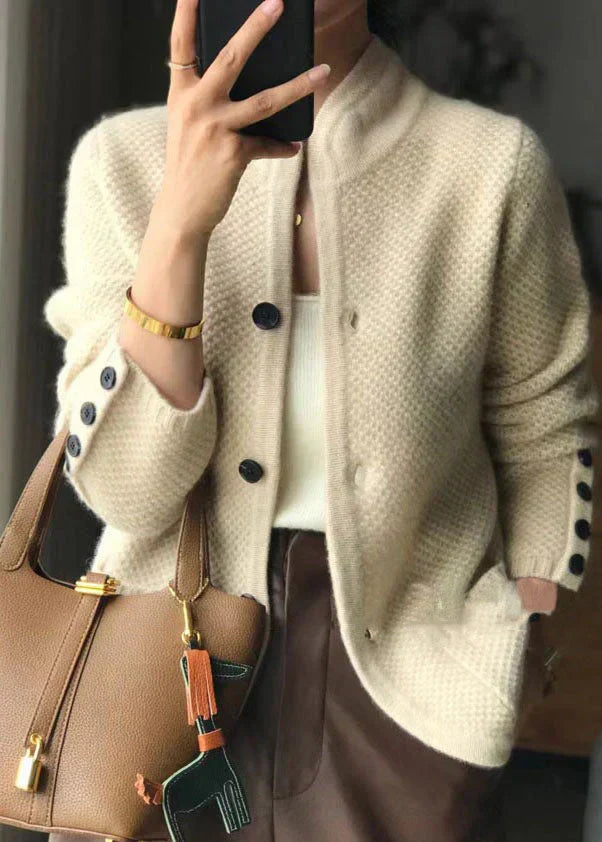 Rosalie Elegant Textured Stand Collar Button Cardigan