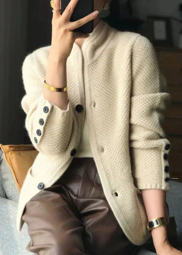 Rosalie Elegant Textured Stand Collar Button Cardigan