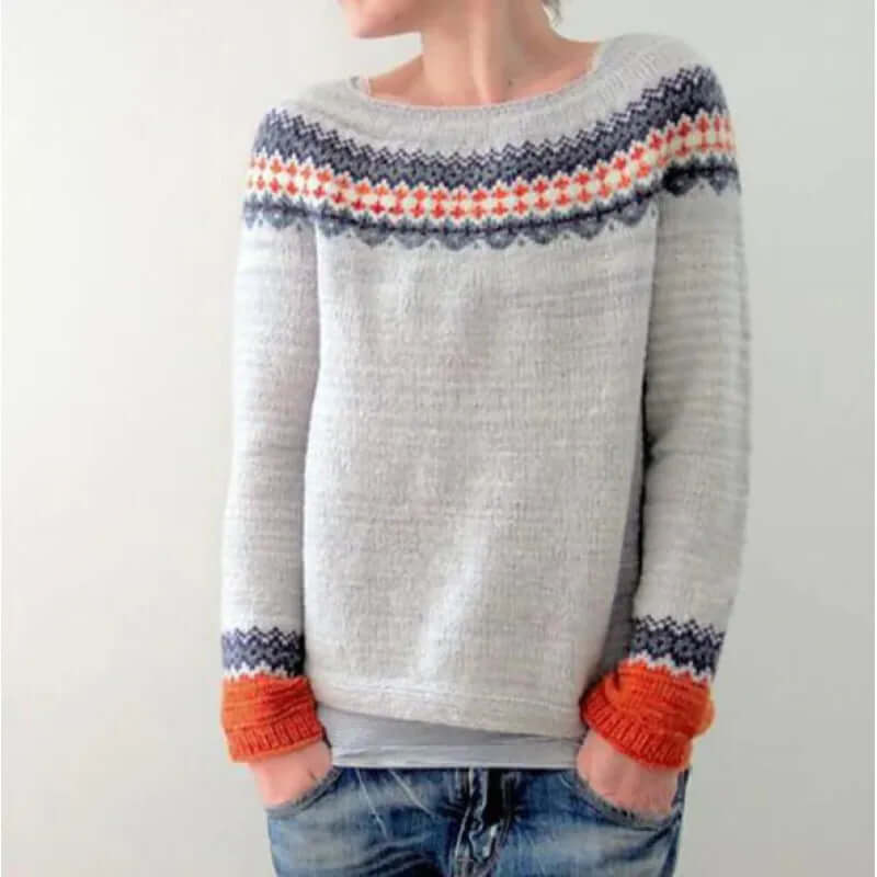 Henrietta Lightweight Fair Isle Yoke Crew Neck Sweater
