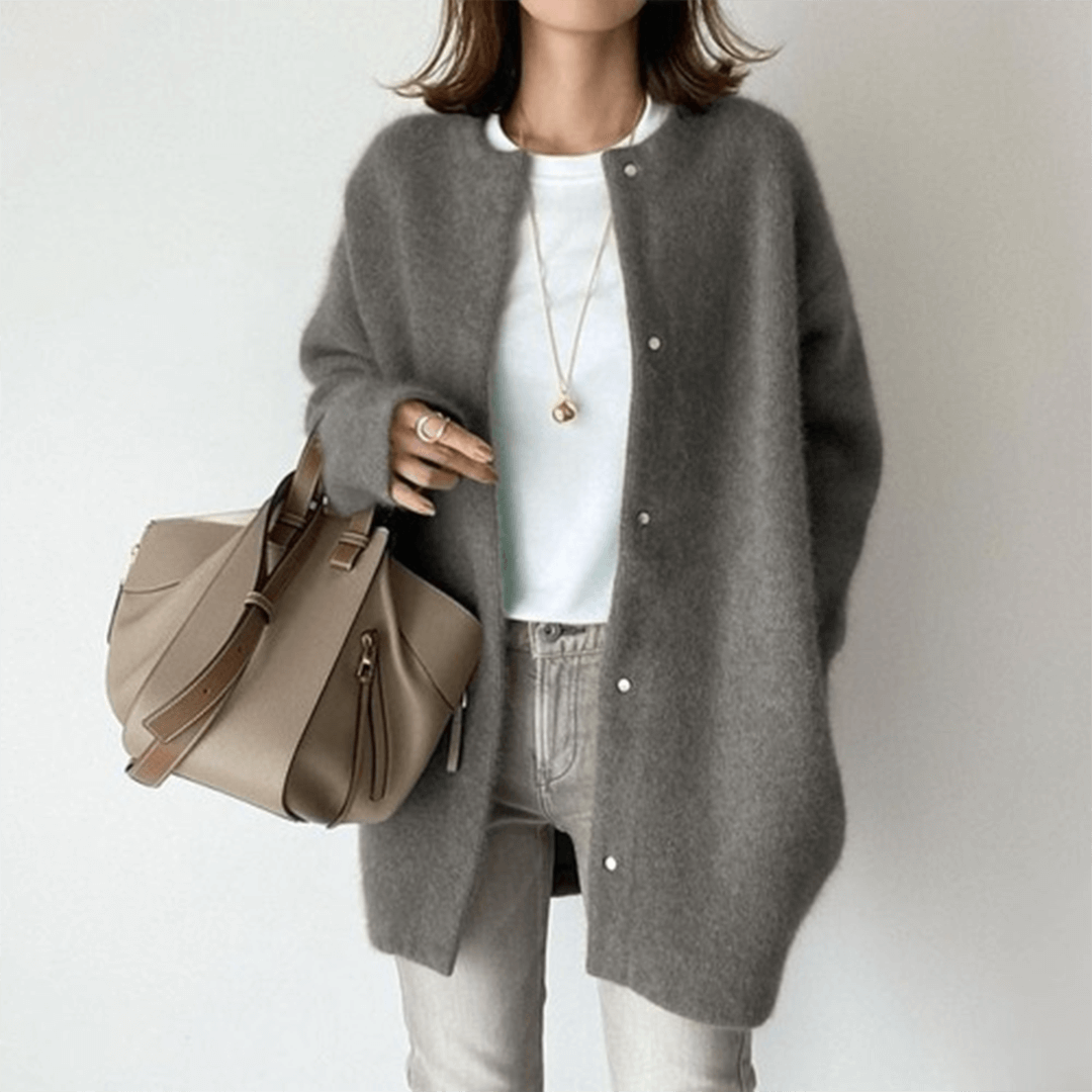 Winona Elegant Longline Crew Neck Button Cardigan