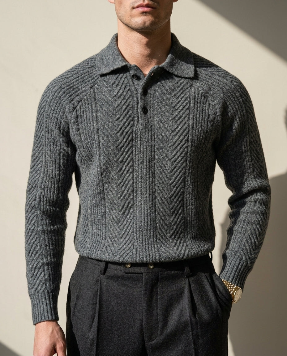 Colton Long Sleeve Chevron Knit Polo Sweater for Men