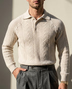 Colton Long Sleeve Chevron Knit Polo Sweater for Men