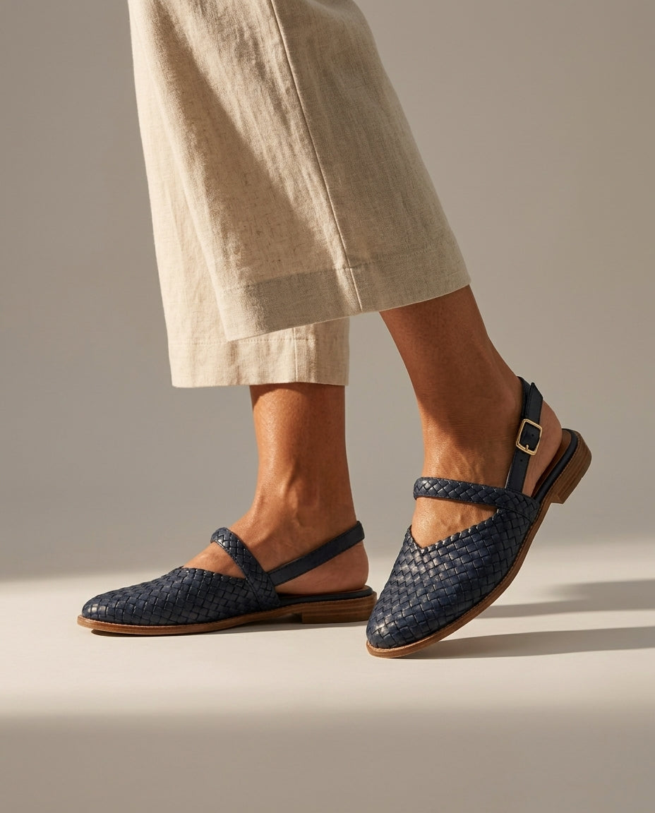 Carlotta — Woven Leather Slingback Flat
