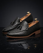 Tivoli Men's Cushioned Woven Leather Tassel Loafers