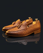 Tivoli Men's Cushioned Woven Leather Tassel Loafers
