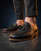 Tivoli Men's Cushioned Woven Leather Tassel Loafers