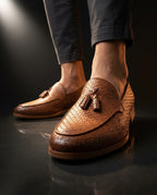 Tivoli Men's Cushioned Woven Leather Tassel Loafers