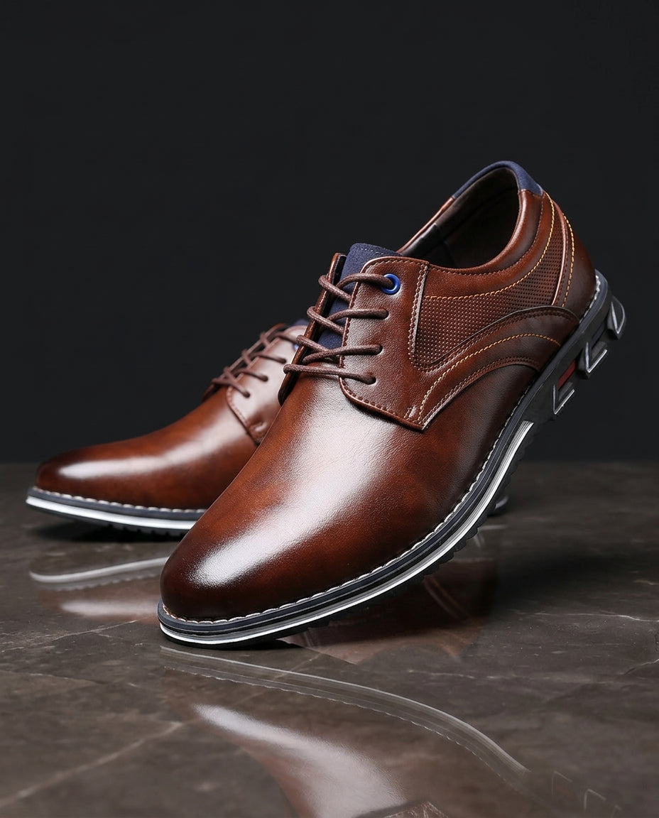 Pembrook Men's Lightweight Leather Lace Up Derby Shoes
