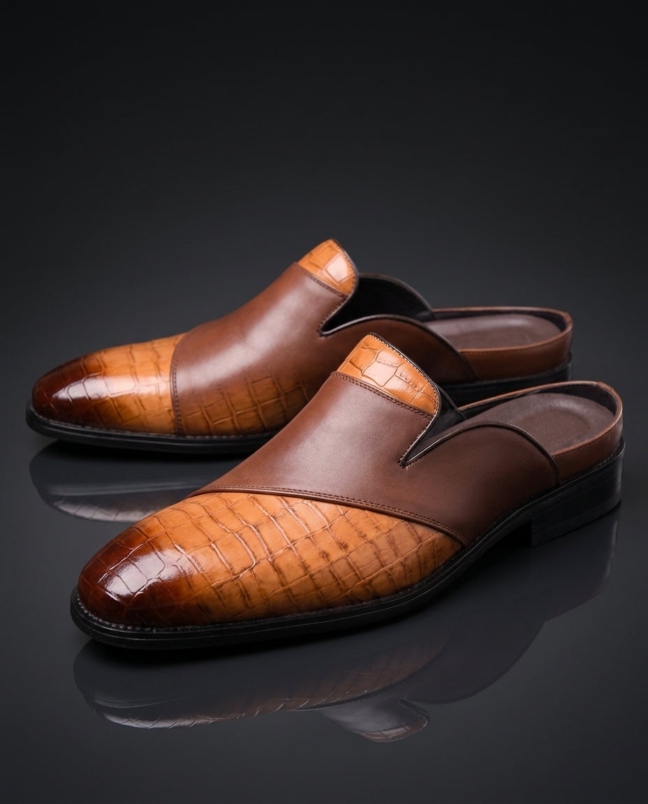 Vicenza Men's Cushioned Crocodile Leather Slip On Mules