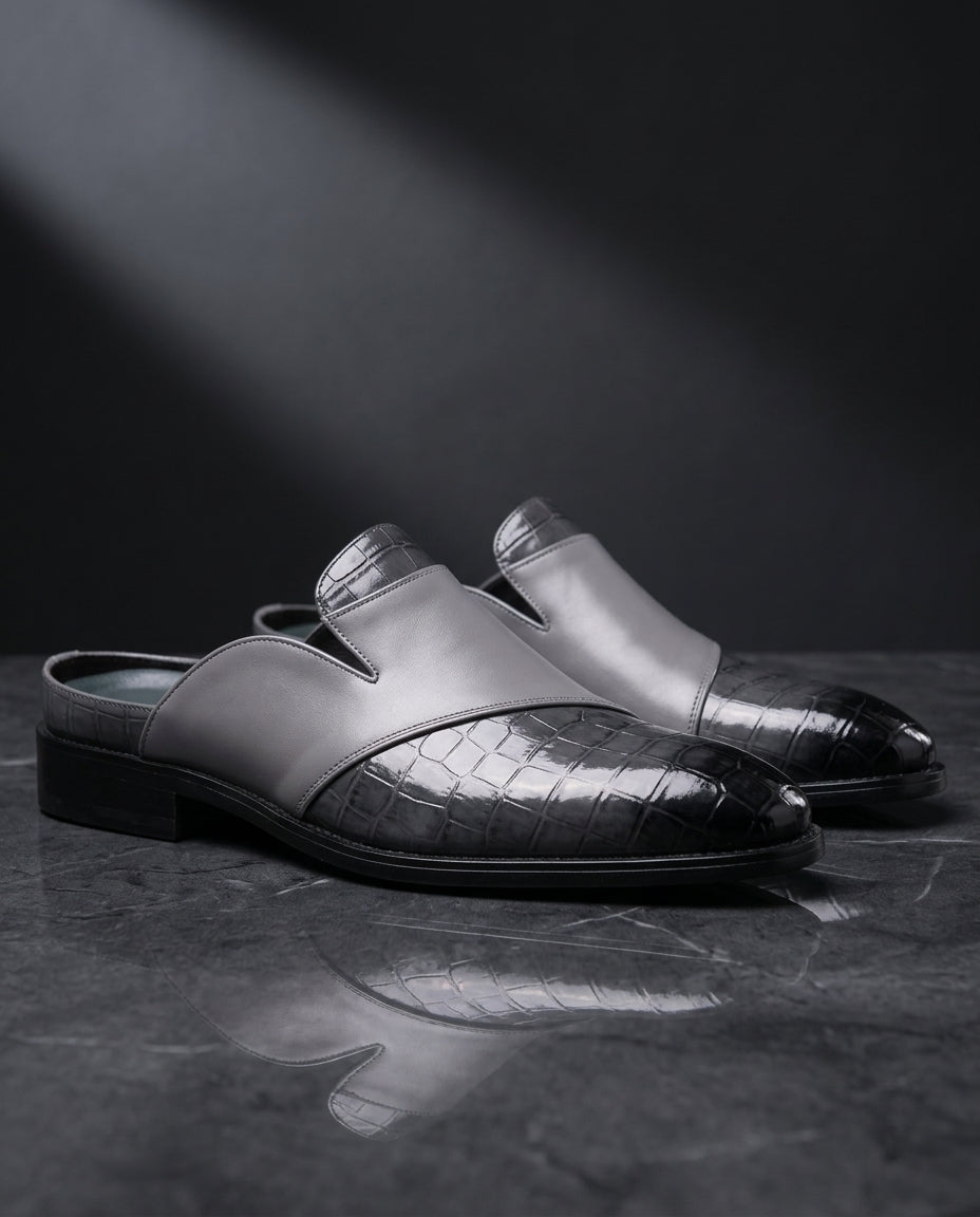 Vicenza Men's Cushioned Crocodile Leather Slip On Mules