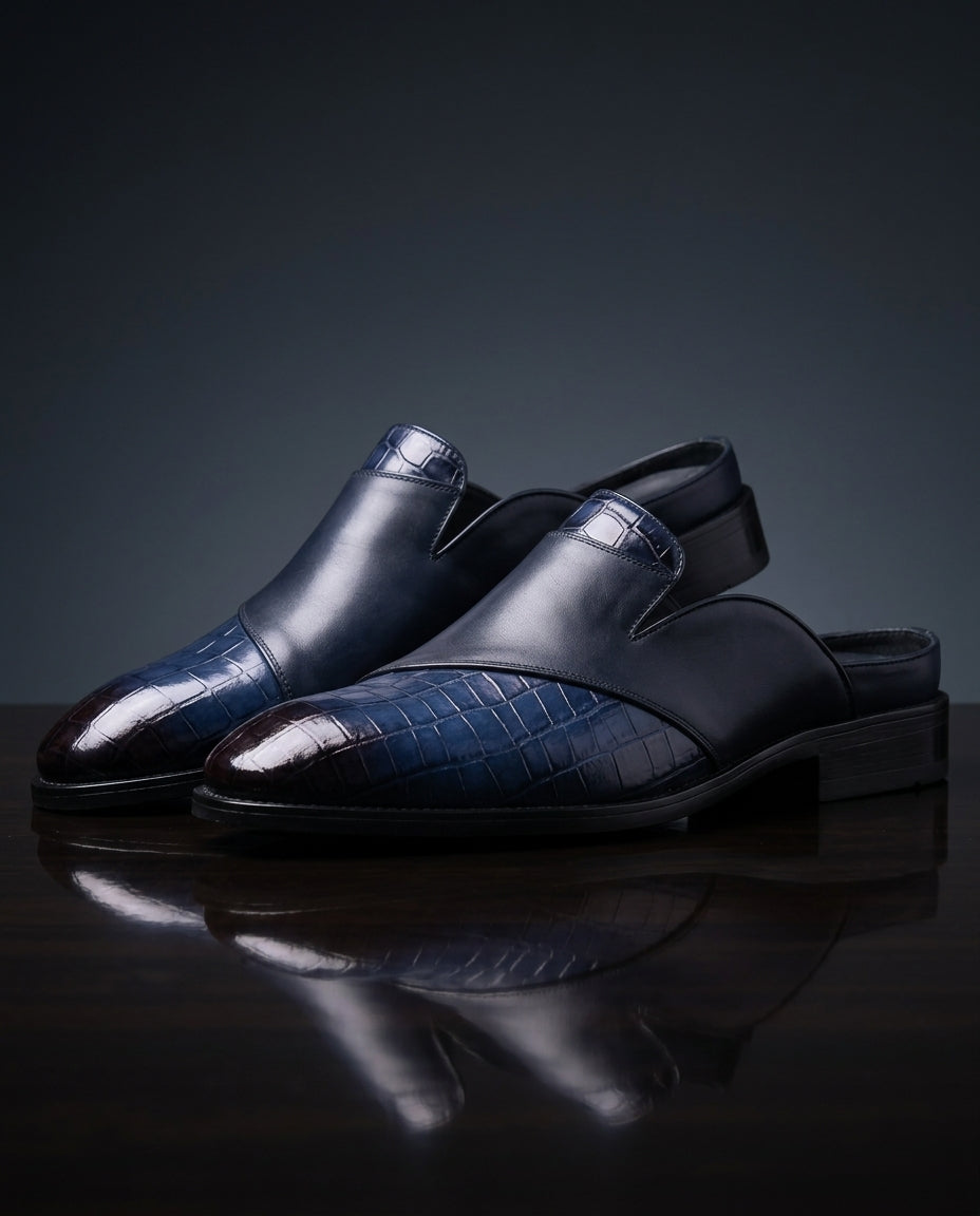 Vicenza Men's Cushioned Crocodile Leather Slip On Mules