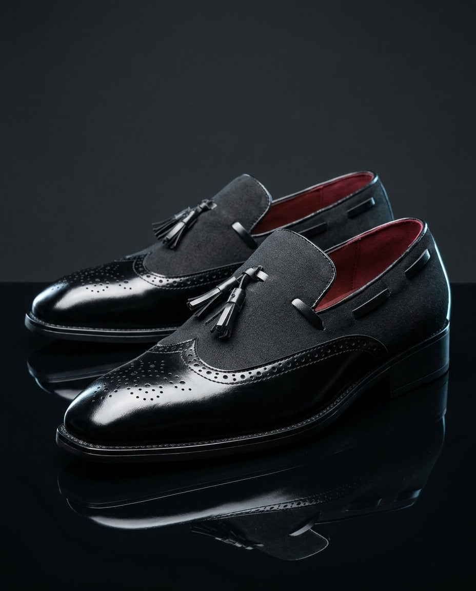 Whitfield Men's Lightweight Suede Wingtip Tassel Loafers
