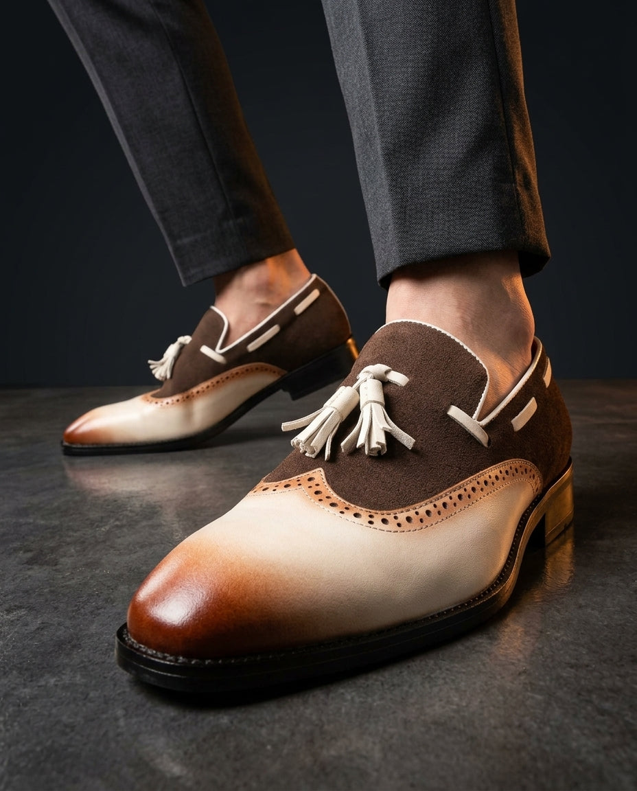 Whitfield Men's Lightweight Suede Wingtip Tassel Loafers