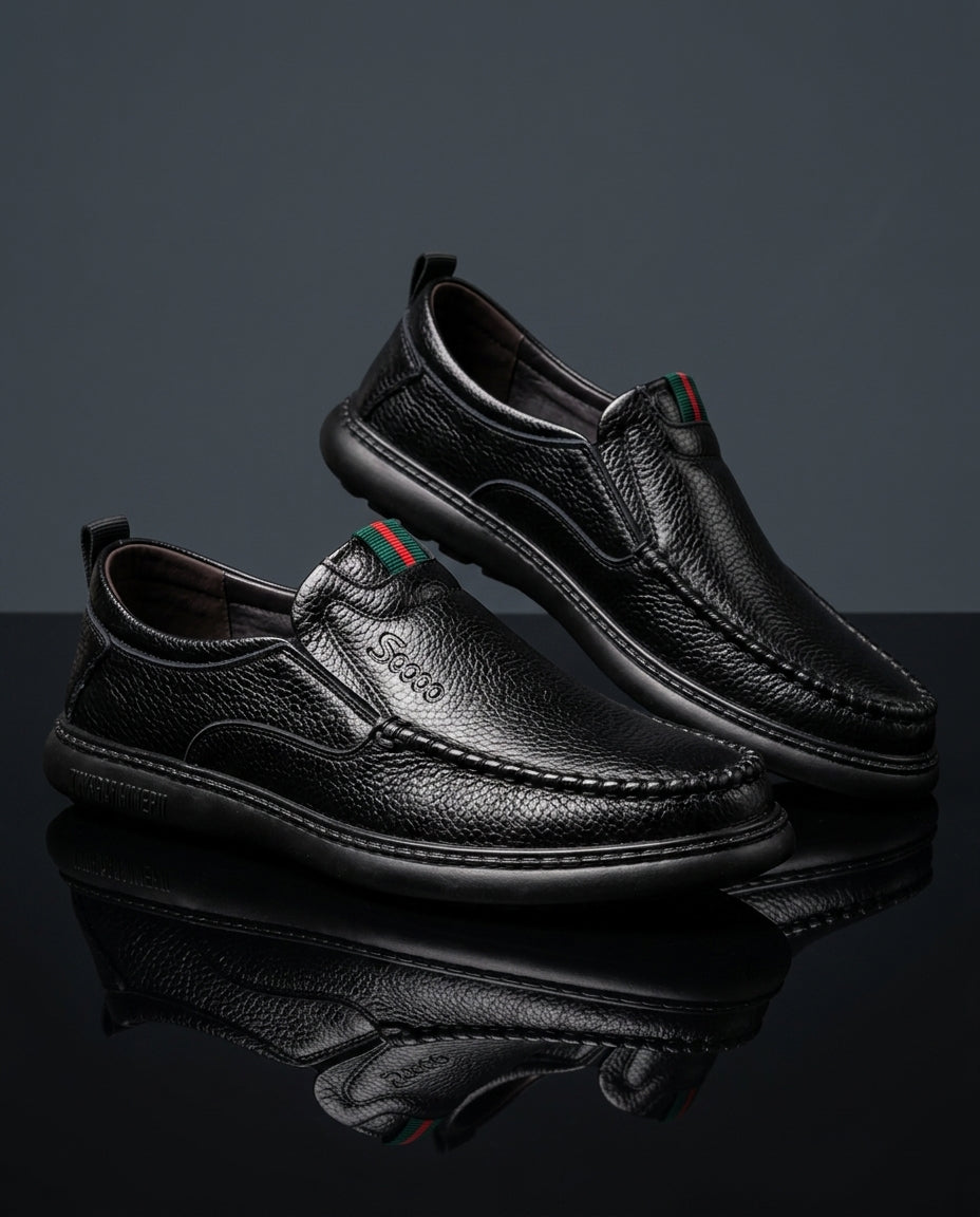 Modena Men's Lightweight Textured Leather Slip On Loafers