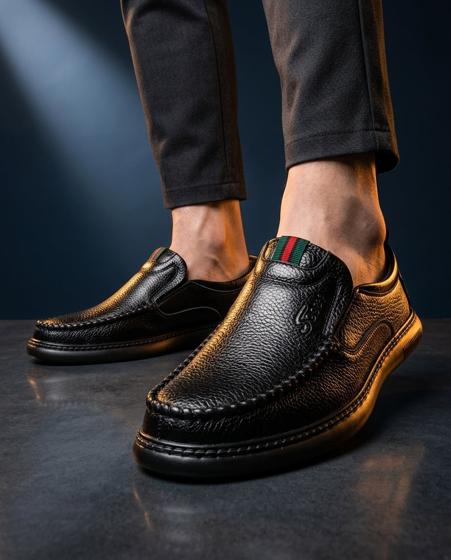 Modena Men's Lightweight Textured Leather Slip On Loafers