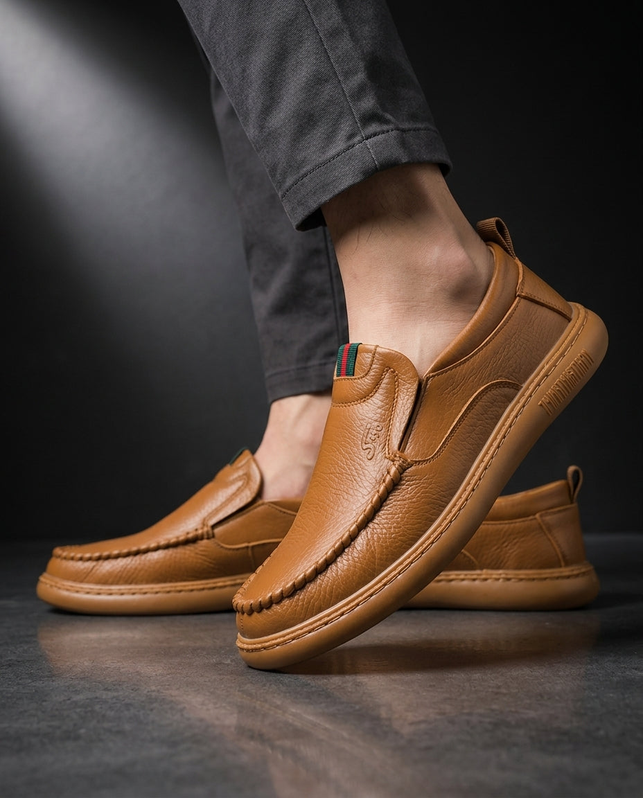 Modena Men's Lightweight Textured Leather Slip On Loafers