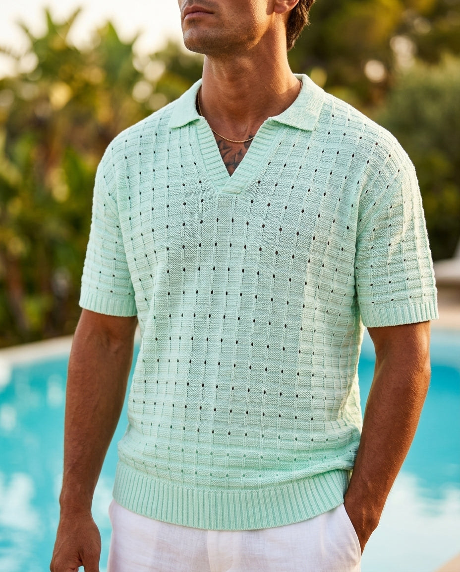Bennett Men's Breathable Open Weave Knit Polo Shirt