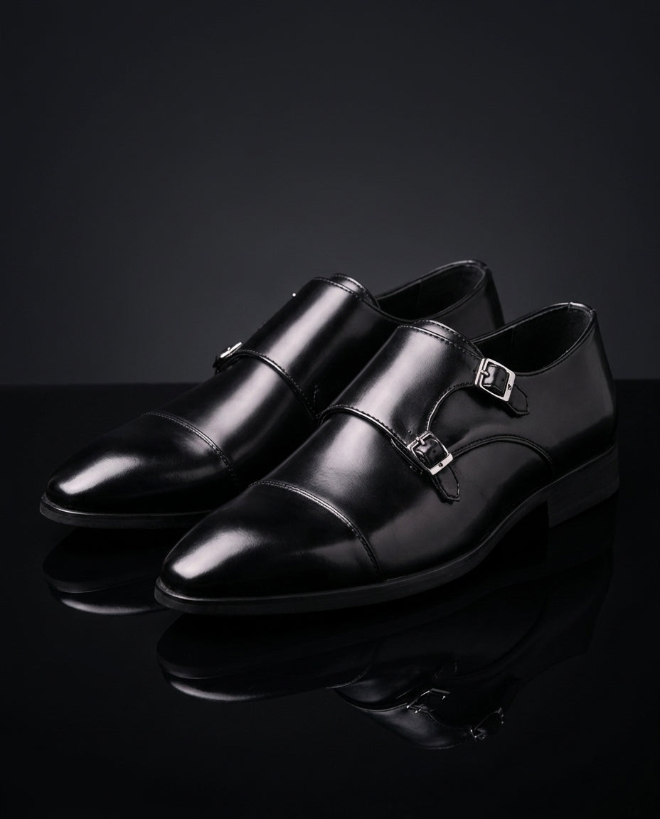 Marcello Men's Lightweight Leather Monk Strap Dress Shoes