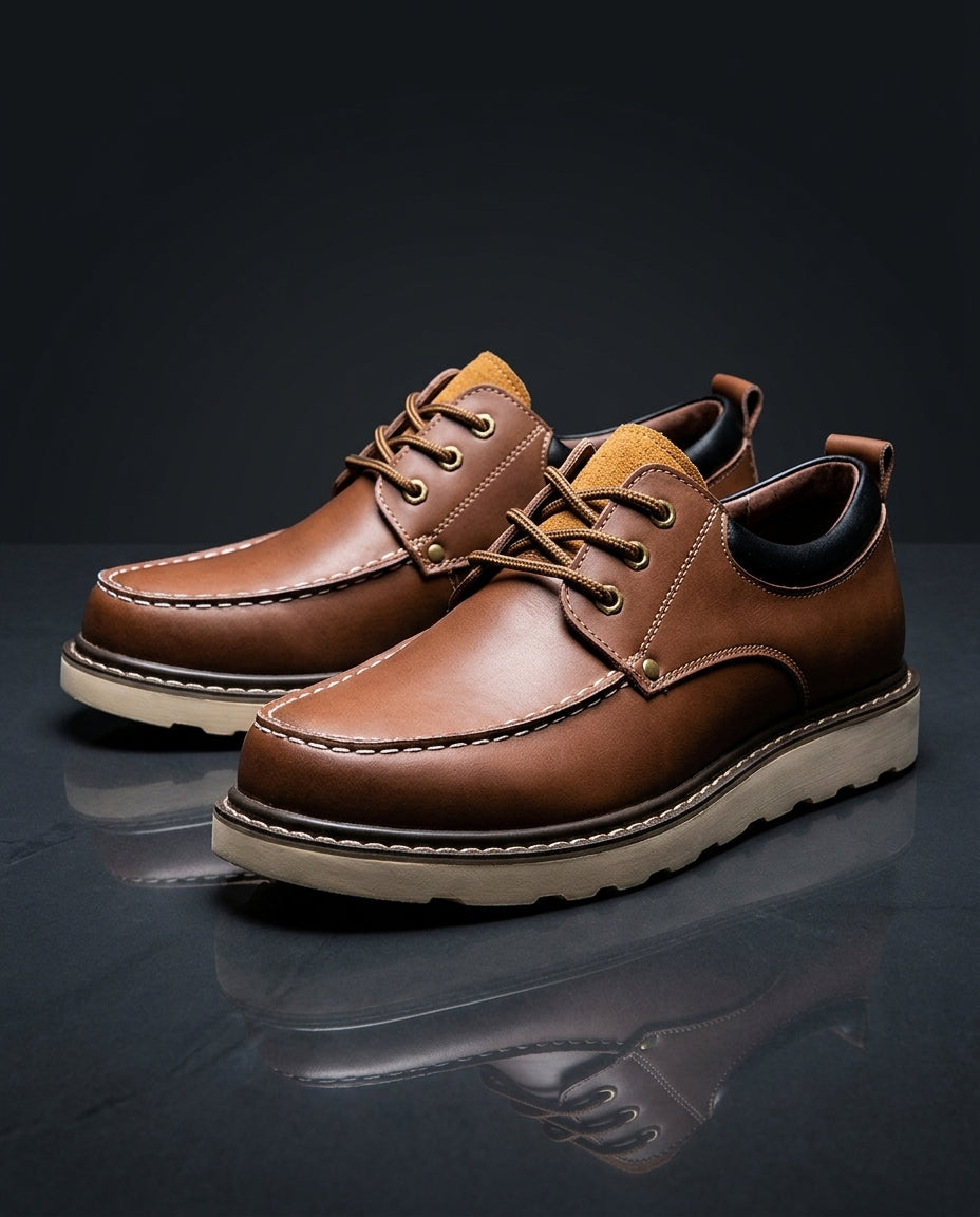 Alessio Men's Cushioned Leather Moc Toe Shoes
